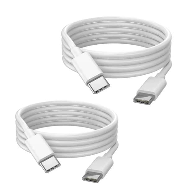 2-PAKKE 2m hurtigladekabel USB-C til USB-C Hvit