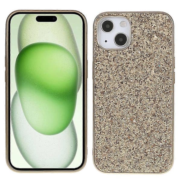 Mobilskal för iPhone 15 med elektropläterad ram TPU+PC Glitter Skal