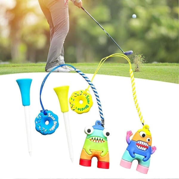 Anti Lost Plast Golf Peg Hanger Tecknad Golf Peg Ring med Rem Peg Förlustskydd Golf Gul