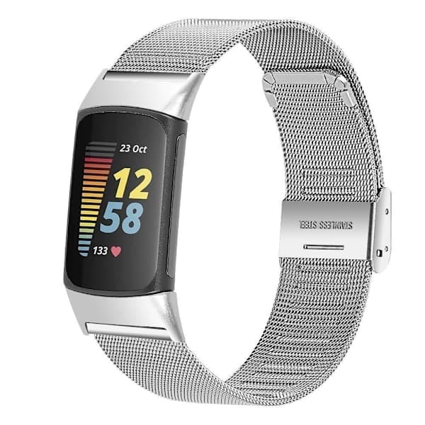 Fitbit Charge 6 5 Milanese Loop rustfritt stålarmbånd med sølvfarge silverfärgad