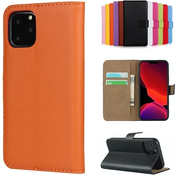 iPhone 12/12 Pro Plånboksfodral – Läder Flip-fodral med kortfack, fullt skydd Orange orange