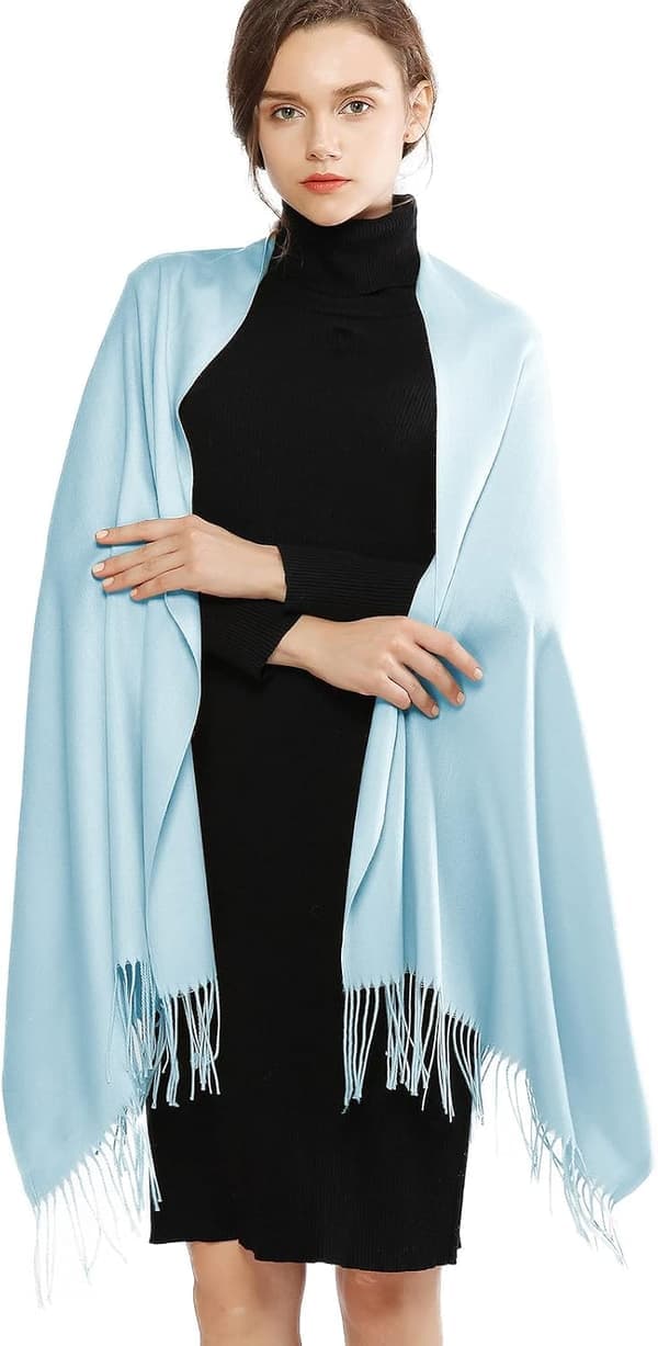 Dame Pashmina Sjaler og Wraps til Bryllupssjaler til Kvinder Vinter Lyseblå Pale Blue