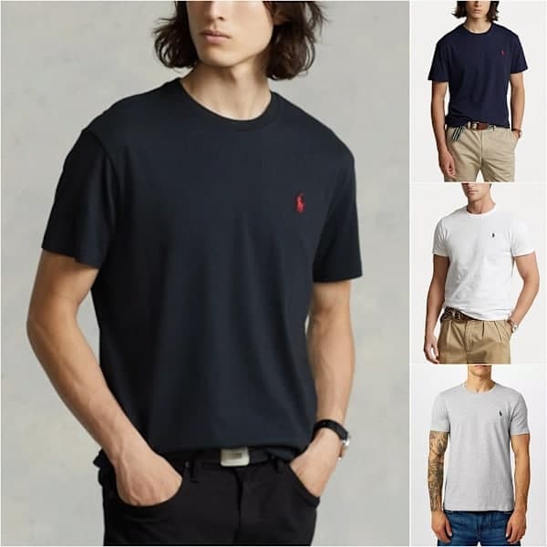 PoloRalphLauren Herr T-shirt Bomull Kortärmad Rund Hals Pullover Tee Topp Grå Storlek M Grå M Grey M