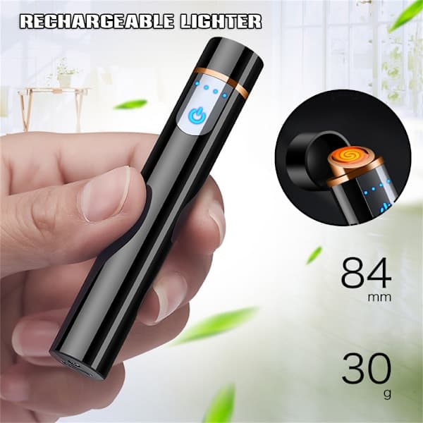 Mini Touch Sensor Flameless Lighter Bærbar USB Genopladelig Vindtæt Lighter Sort Black