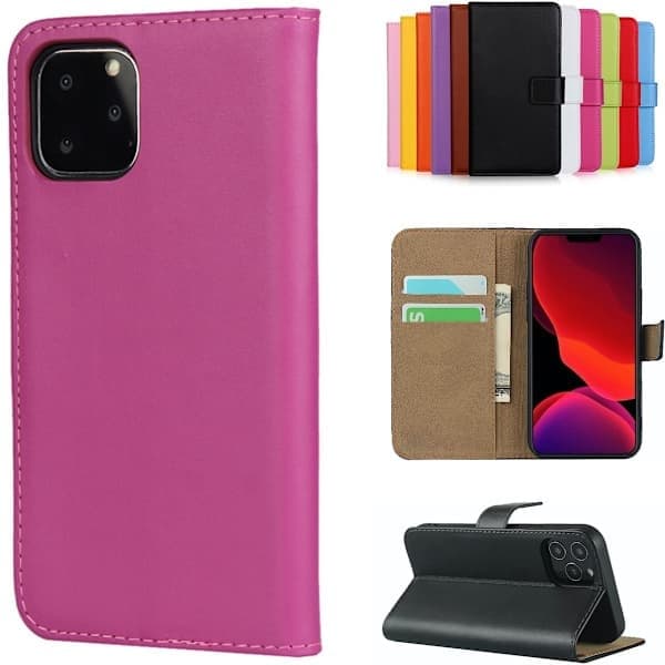 iPhone 12/12 Pro Plånboksfodral – Läder Flip-fodral med kortfack, Cerise Rosa Skyddsfodral rode
