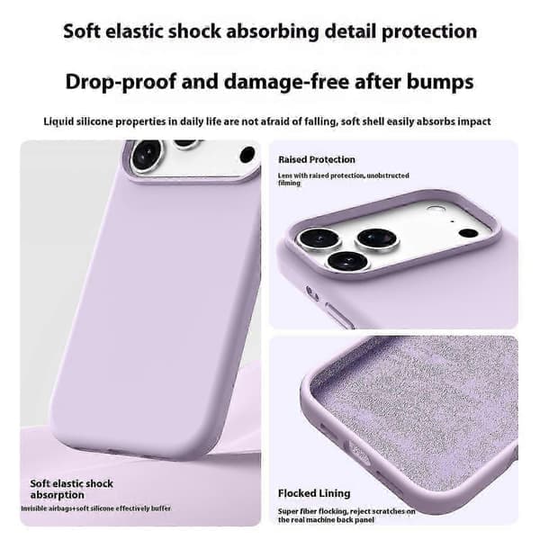 iPhone 17 Pro Max Deksel Mykt Mikrofiberfôr, Flytende Silikon + PC-beskyttelse Skyblå Cloud Blue