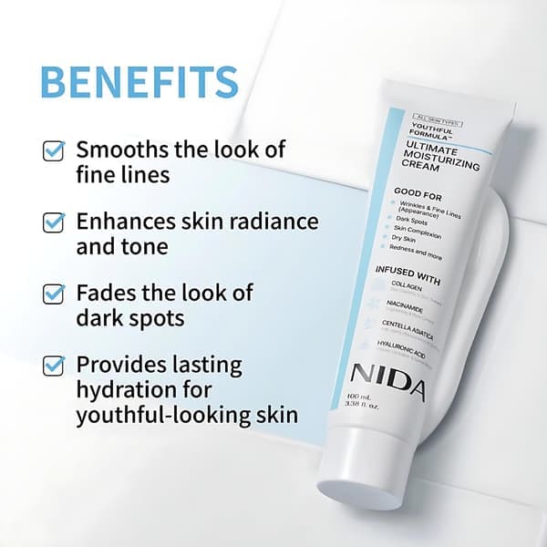 NIDA Ultimate Moisturizing Cream, hellävarainen ja kiinteyttävä kasvovoide.