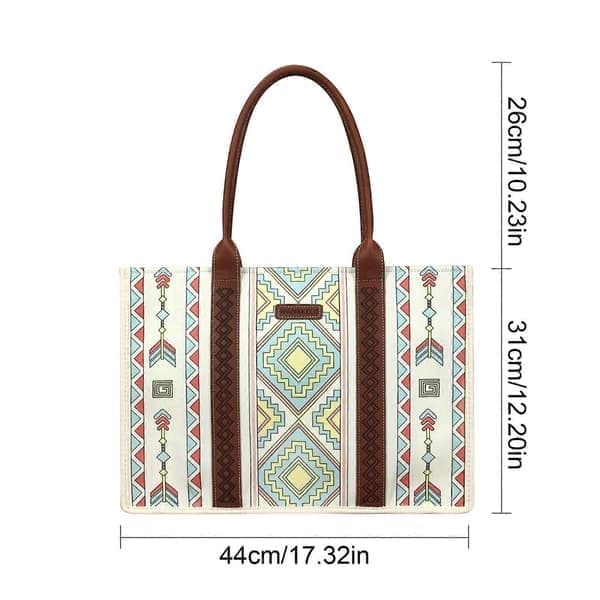 Wrangler mulepose Western-tasker til kvinder skuldertaske Boho Aztec håndtasker 100% ny beige blå L
