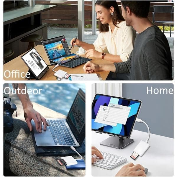 2-i-2 Lightning + USB C til SD-kortleser iPhone Hvit - SD-kortleser 2-i-1 USB C-kortleser 2-in-1 USB C Card Reader