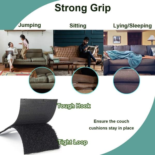 Sofahynder, skridsikker, forhindrer sofahynder i at glide, velcro, sort 10cm*2m --- (Velcro-fastgørelsessæt)