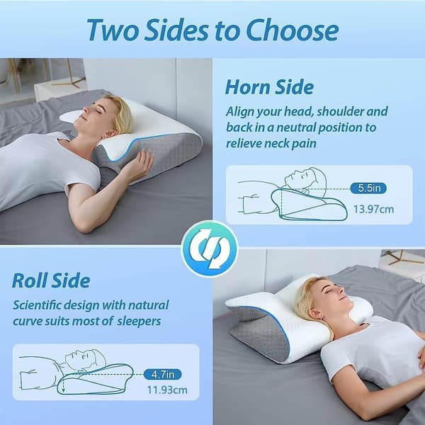 Viskoelastisk nackkudde, ergonomisk 2-i-1 ortopedisk kudde för nacksmärta, konturerad stödkudde, 1 st vit White