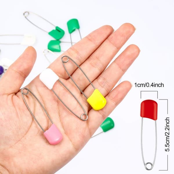 100 stk. ble-nåle, babysikkerhedsnåle, 5,5 cm, plasthoved, stofble-nåle med lås (farve)
