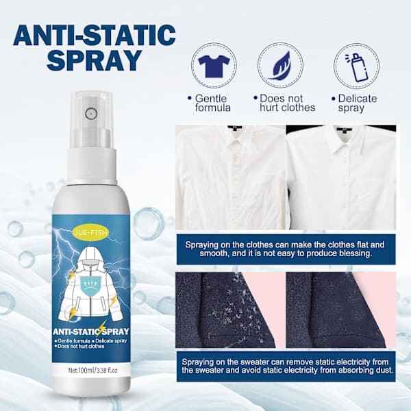 Statisk spray för kläder, statisk spray, statisk eliminatorspray, statisk eliminator för kläder, statiskt skyddsspray för kläder, 100 ml (FMY)