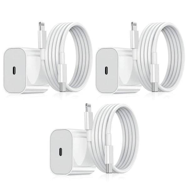 3-pack-iPhone-laddare-Snabb-laddare-Adapter + 2M Kabel 20W Lightning Vit 3-pack iPhone (NT) 3-pack Lightning 3-pack Lightning 3-pack Lightning