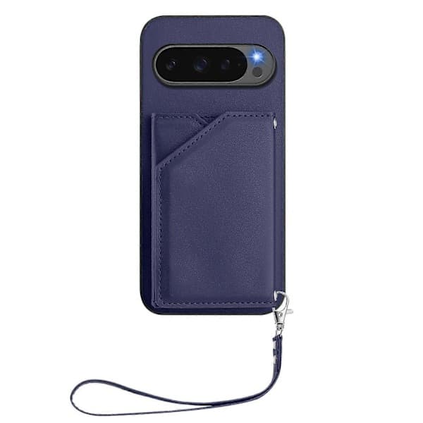 Etui til Google Pixel 10 Pro XL med kortholder, stativ og håndleddsrem - Hudvennlig telefonetui (blå)