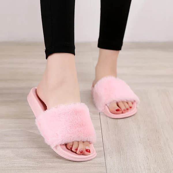 Tofflor Dam Platta Skor Dam Päls Flip-Flops Grå Grå_OF Grå 37 Gray 37