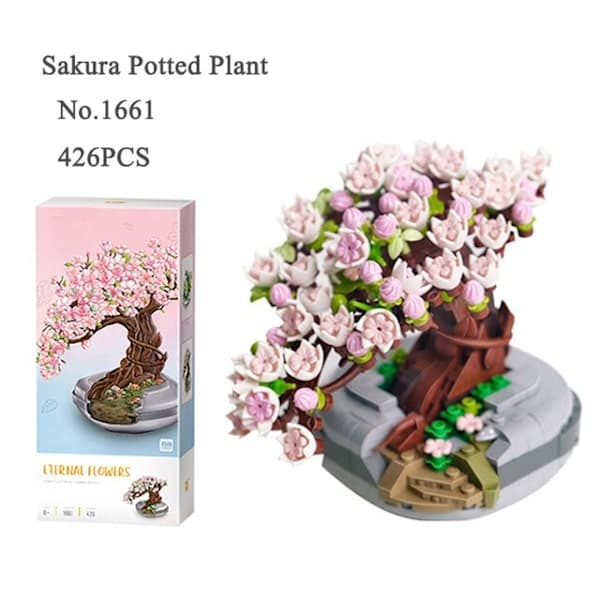 Minibukett Byggsten Blomma Körsbärsblom Bonsai 3D-läge
