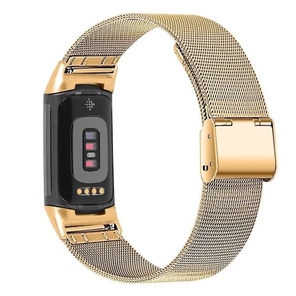 Fitbit Charge 6 5 Milanese Loop rustfritt stålarmbånd med rosegull roséguld