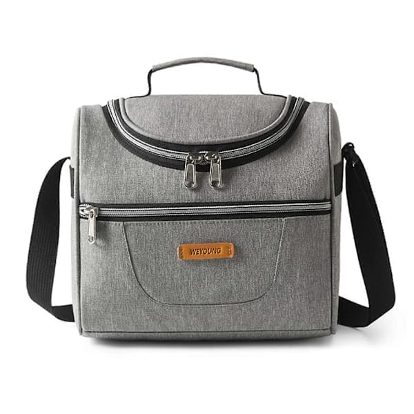 Isolert lunsjbag med doble rom, isolert matboks, kjølebag, perfekt for menn og kvinner, grå, grå, grå Gray