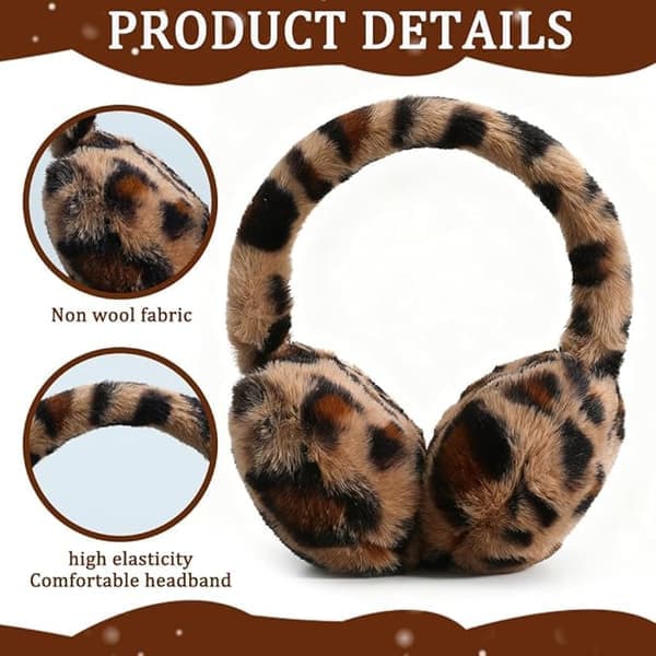 Varme plys ørevarmere med leopardprint, leopardmønstrede ørevarmere, foldbare plys ørevarmere