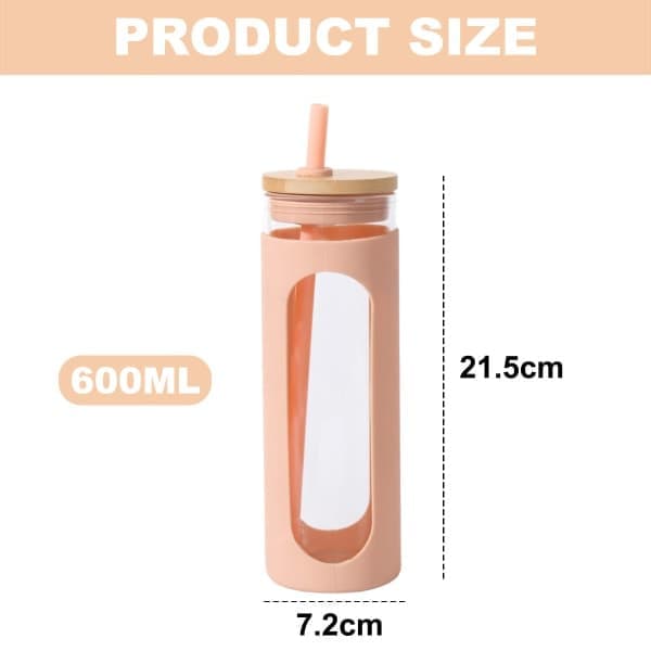 600 ml glaskopp, med lock och sugrör, spillsäker glasflaska, med lock, .