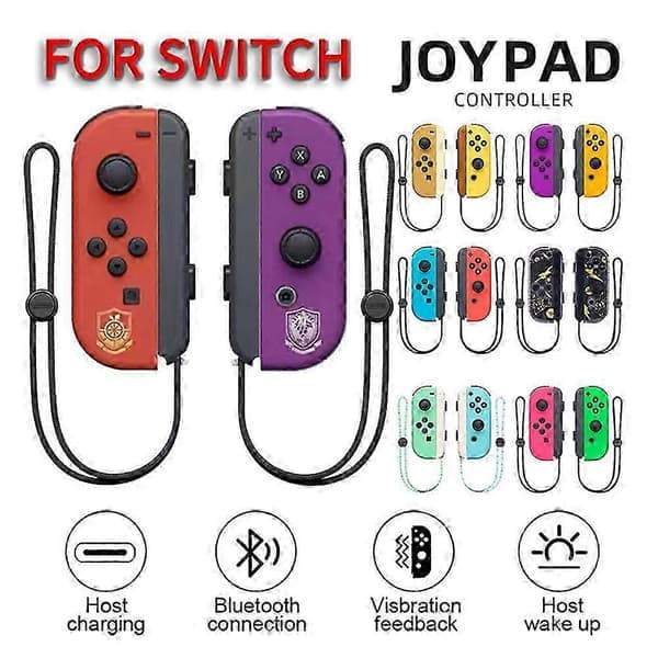 Joycon Trådlös Handkontroll för Nintendo Switch, Stöder Väckningsfunktion, Vänster Höger Fjärrkontroll med Handledsrem Blå Gul Blue Yellow
