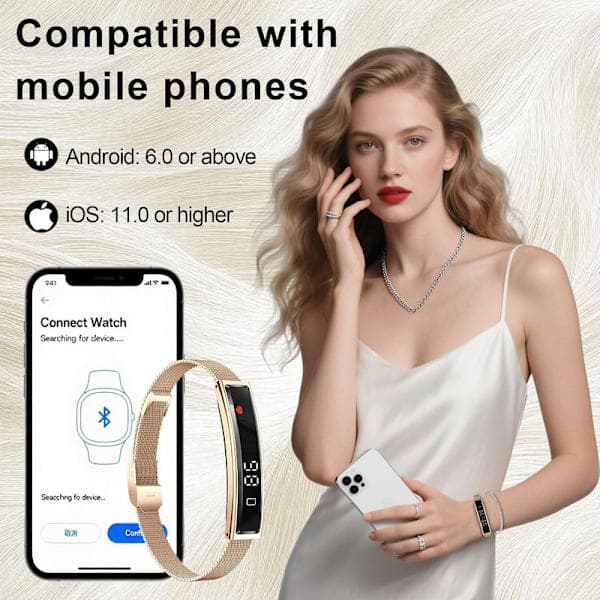 Smart Armbånd med Skritteller, Søvnovervåking, Flere Sportsmoduser, Smartklokke for iPhone & Android Gull Gold