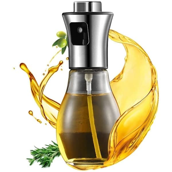 Olieflaske med spray, glas og rustfrit stål, 200 ml