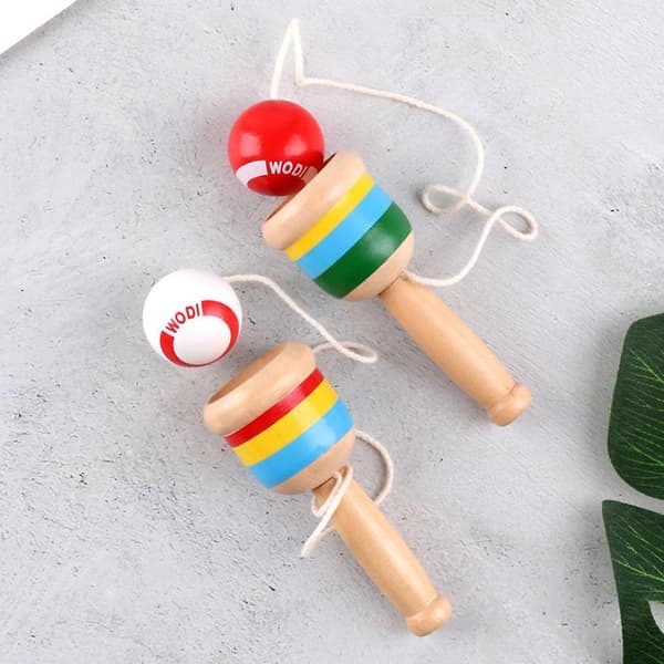 8x Tre Malt Kendama Ferdighetsball Kopp Barn Kendama Pedagogisk Leke Hvit