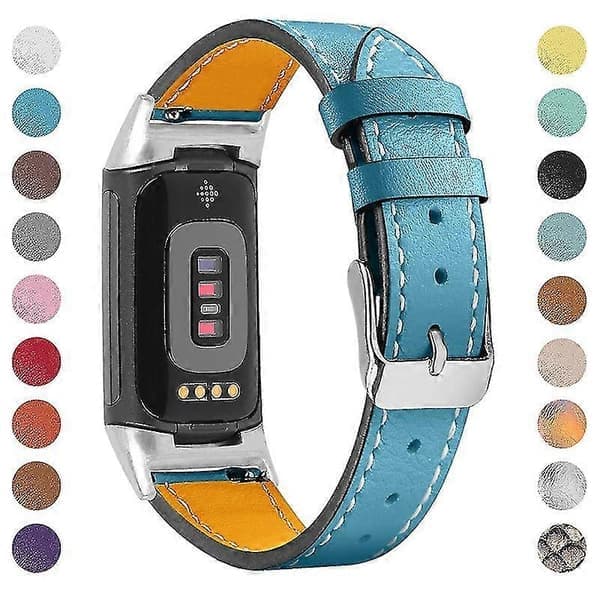 Premium ægte læderrem til Fitbit Charge 5/6 - Blød justerbar erstatningsrem Blå Fitbit Charge 6 Blue Fitbit Charge 6
