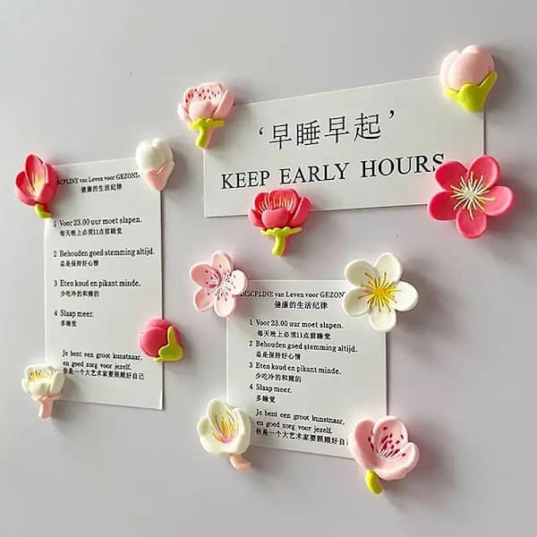 12 st kylskåpsmagneter rosa blomma harts dekorativ whiteboardmagnet