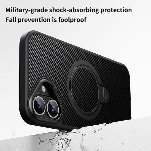 Magnetisk deksel med ringholder og stativ til iPhone 16 Plus, PC+TPU, Støtsikkert telefondeksel