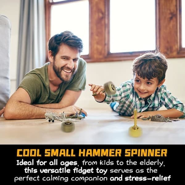 Fidget Spinner i messing, metallleker, gave til barn og voksne, Thors hammer fingerhåndspinner (2-pakning 7*3cm)