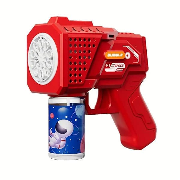 Batteridriven bubbelpistol, säker för barn 3-6 år, röd (batterier ingår ej)