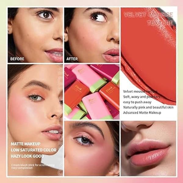 Cremet blush-stick til kinder, læber og øjne Vandtæt Multi-Use Makeup-stick Pink M
