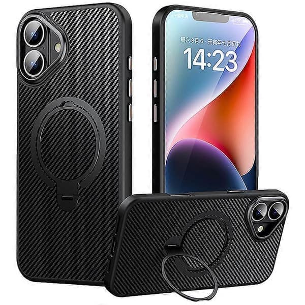 Magnetisk etui med ringholder og stativ til iPhone 16 Plus, PC+TPU, Stødsikkert telefonetui