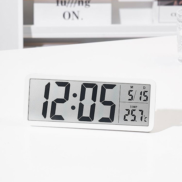 Digital väggklocka LCD digital väggklocka med tid temperatur datum display batteri/USB-driven bordsklocka för sovrum kök vit White