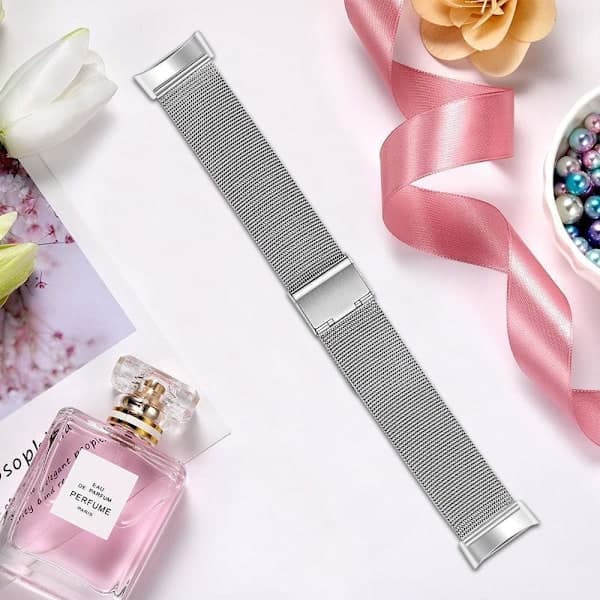 Fitbit Charge 6 5 Milanese Loop rustfritt stålarmbånd med sølvfarge silverfärgad