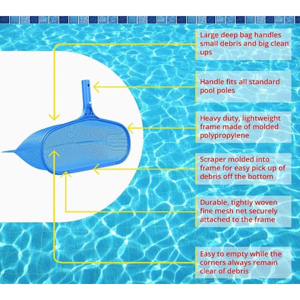 Poolnet til blade, blå poolrensningsnet, poolskimmernet finmasket, poolnet - rengøringsværktøj til pool, poolnet bladfanger SZ2 SZ2