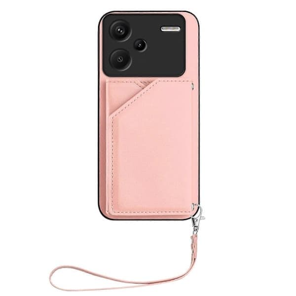 Plånboksfodral för Xiaomi Redmi Note 13 Pro Plus 5G, mobilfodral med kortfack och ställfunktion med handledsrem rosa