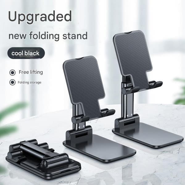Mobiltelefonholder - Sammenklappelig tabletstativtilbehør - Udtrækkeligt metal tabletstativ sort Black