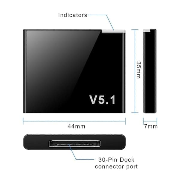 I-WAVE 30-pin Bluetooth 5.1 Audio Receiver Musik Mini Trådløs Adapter Til iPhone iPod 30-pin Jack Analog Højttaler