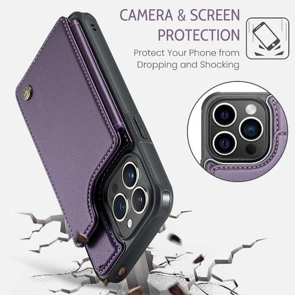 iPhone 16E Pung Etui RFID Blokerende Støttefod 5 Kortpladser PU Læder Kaffe Kaffe Farve kaffefärgad