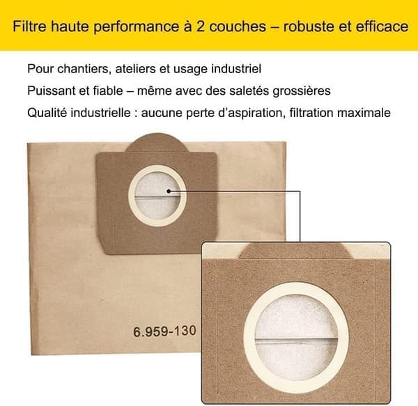 5 dammsugarpåsar för WD3/WD2/WD3200 - kraftpapper, återvinningsbara, för Kärcher-modeller