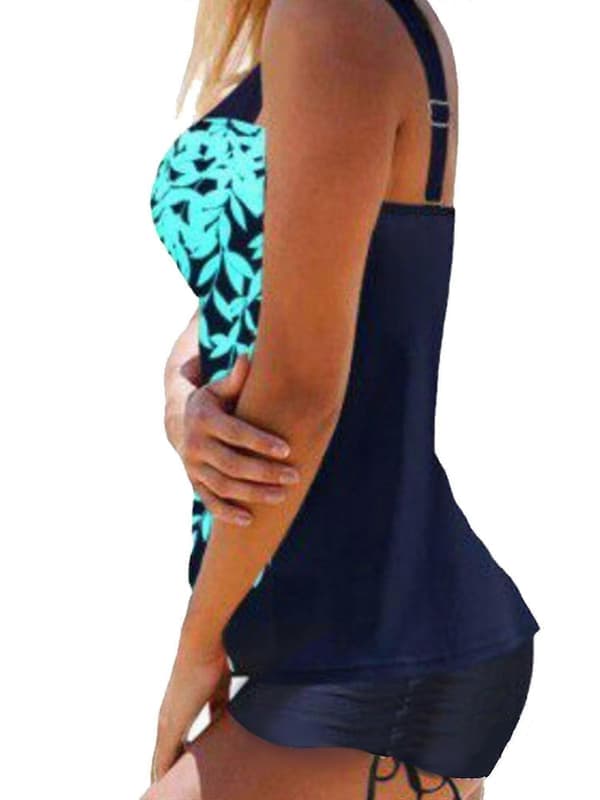 Tankini Badedragt Toppe Shorts Sæt til Kvinder Plus Size Søblå L Lake Blue L
