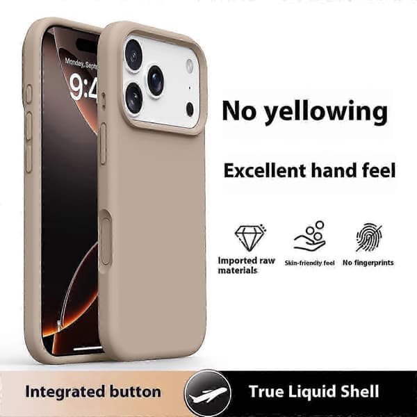 iPhone 17 Pro Max-deksel Mykt mikrofiberfôr, flytende silikon + PC-beskyttelse Lys kaffe Lys kaffe Light Coffee