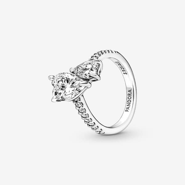 Pandora - Dobbel Hjerte Glitrende Ring - Sterling Sølv Omkrets: 50mm