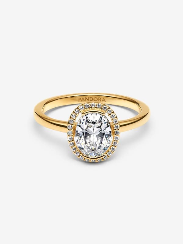 Pandora - Oval gnistrande haloring - 14k guldplätering Omkrets: 54mm