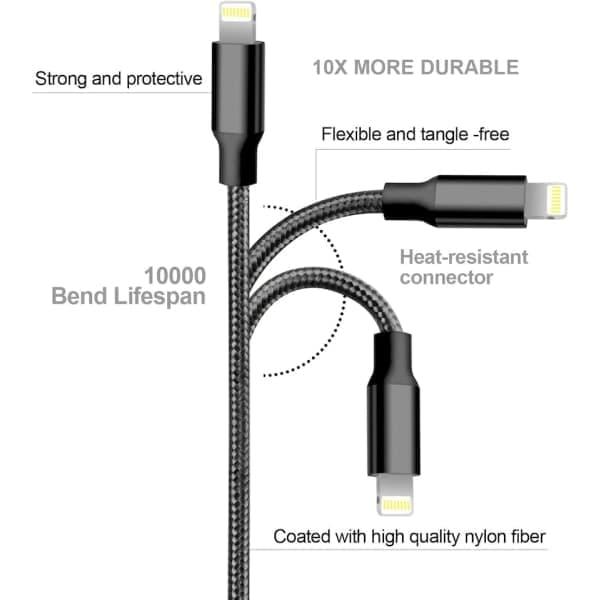 Erittäin vahva latauskaapeli iPhone hopea 2 metriä hopea 2 metriä Silver 2 Meter