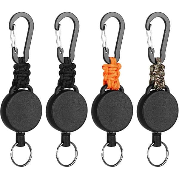 Kraftig infällbar nyckelring 3/4-pack – karbinhake och märkesrulle med 60 cm stålkablar C-4-pack C-4-Pack C-4-Pack